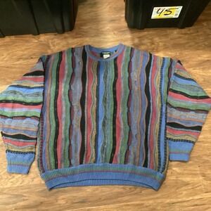 Vintage 90s Coogi Style Knit Sweater Mens XL Italy Biggie Tundra Multicolor Rare